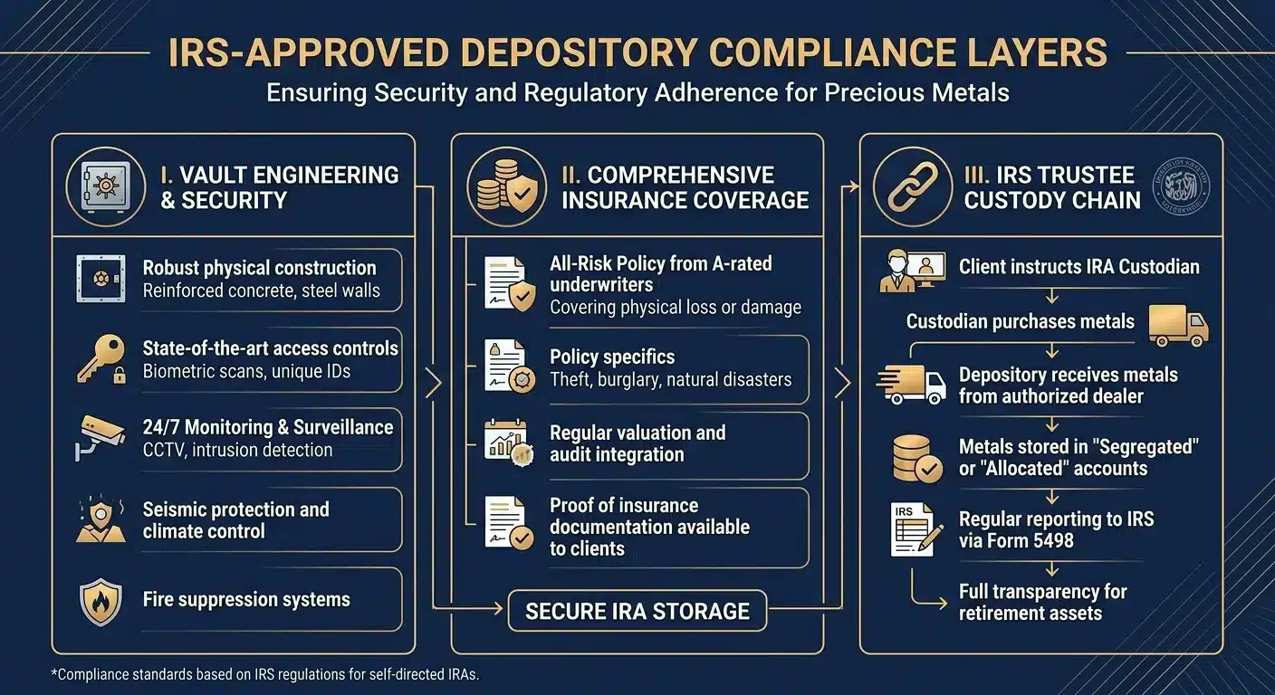 IRS approved depository compliance requirements diagram for silver IRA storage