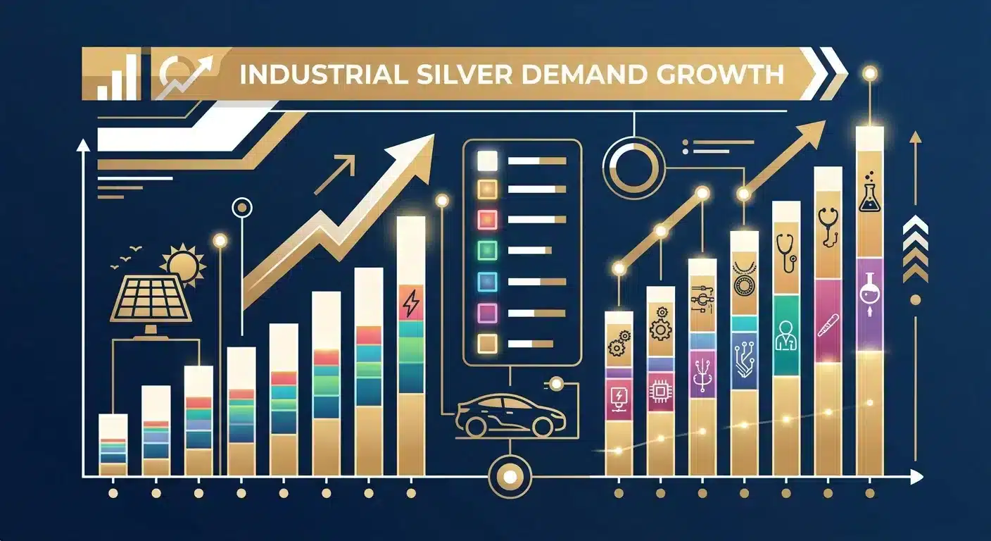 Industrial silver demand growth chart across solar photovoltaic and automotive sectors