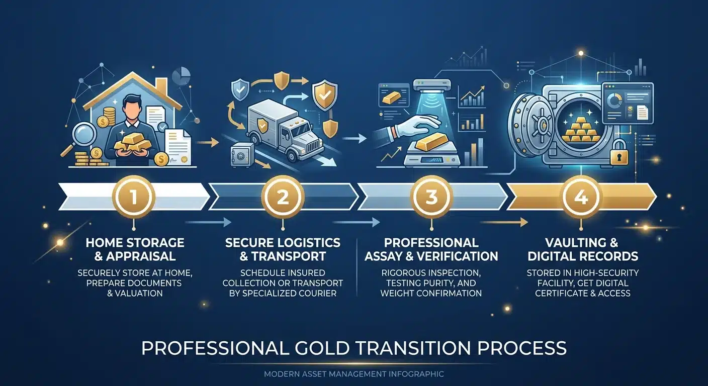 Four step process for transitioning gold from home to vault