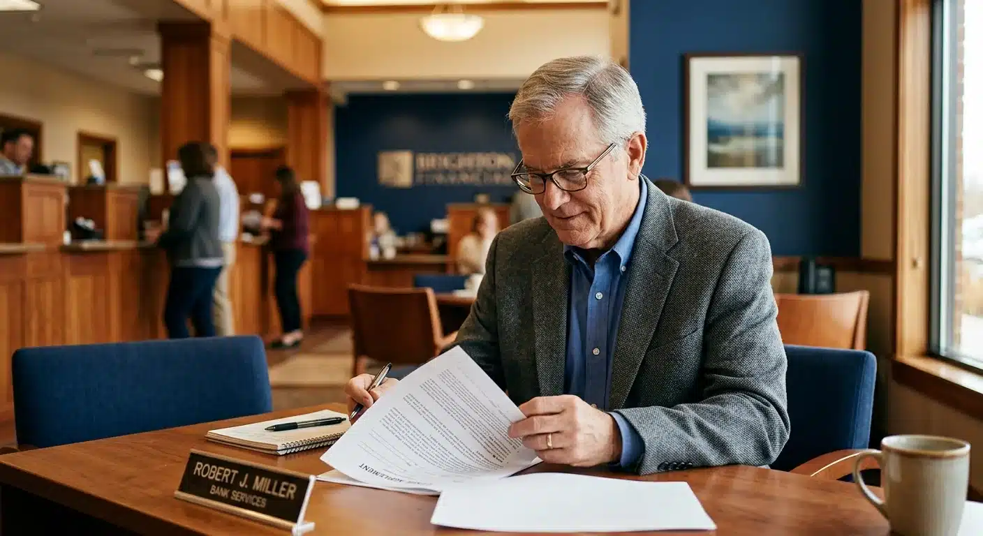 gold owner reviewing bank safe deposit box lease agreement terms