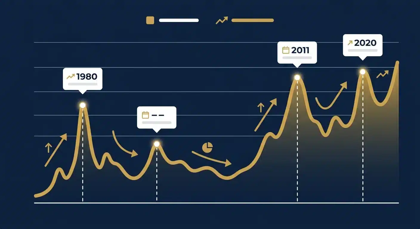 gold to silver ratio historical cycles chart showing peaks and recovery