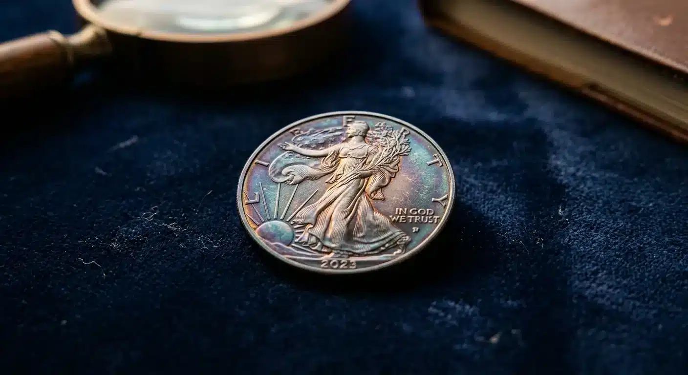 natural toning on silver American Eagle bullion coin