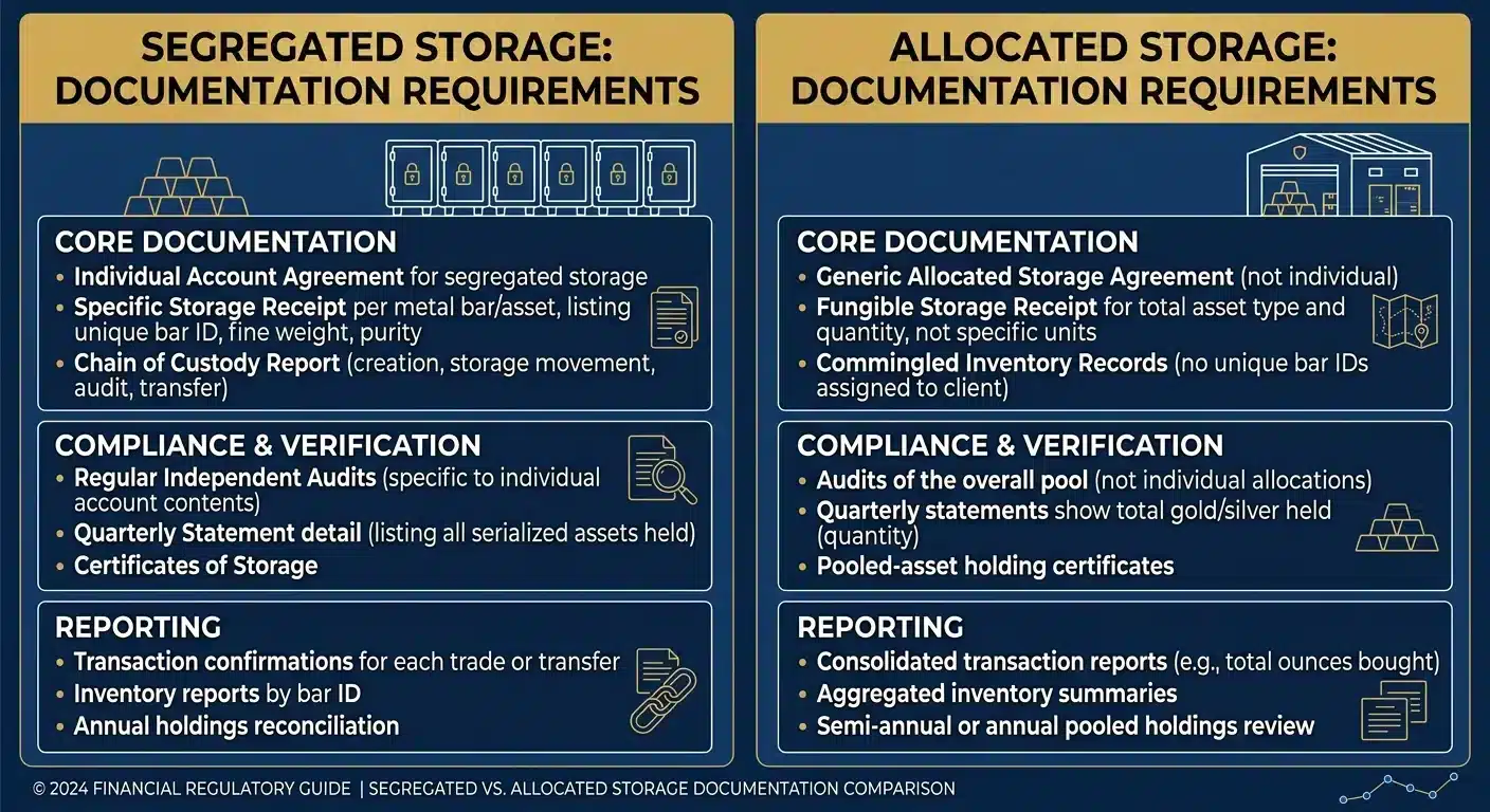 Segregated versus allocated gold storage audit documentation comparison