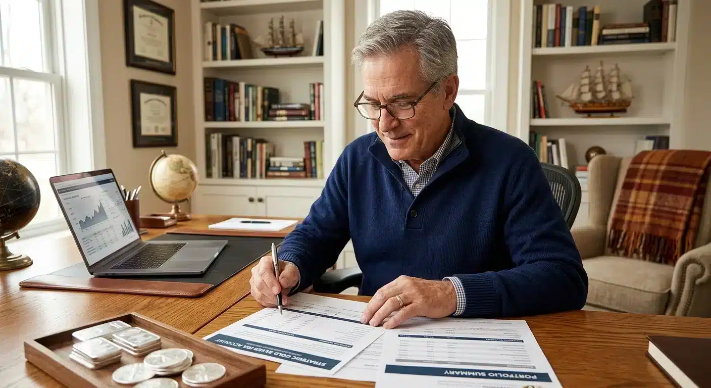 Retirement account holder reviewing silver IRA custody and storage options