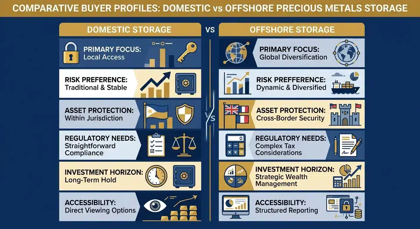 domestic vs offshore gold storage buyer profile comparison chart