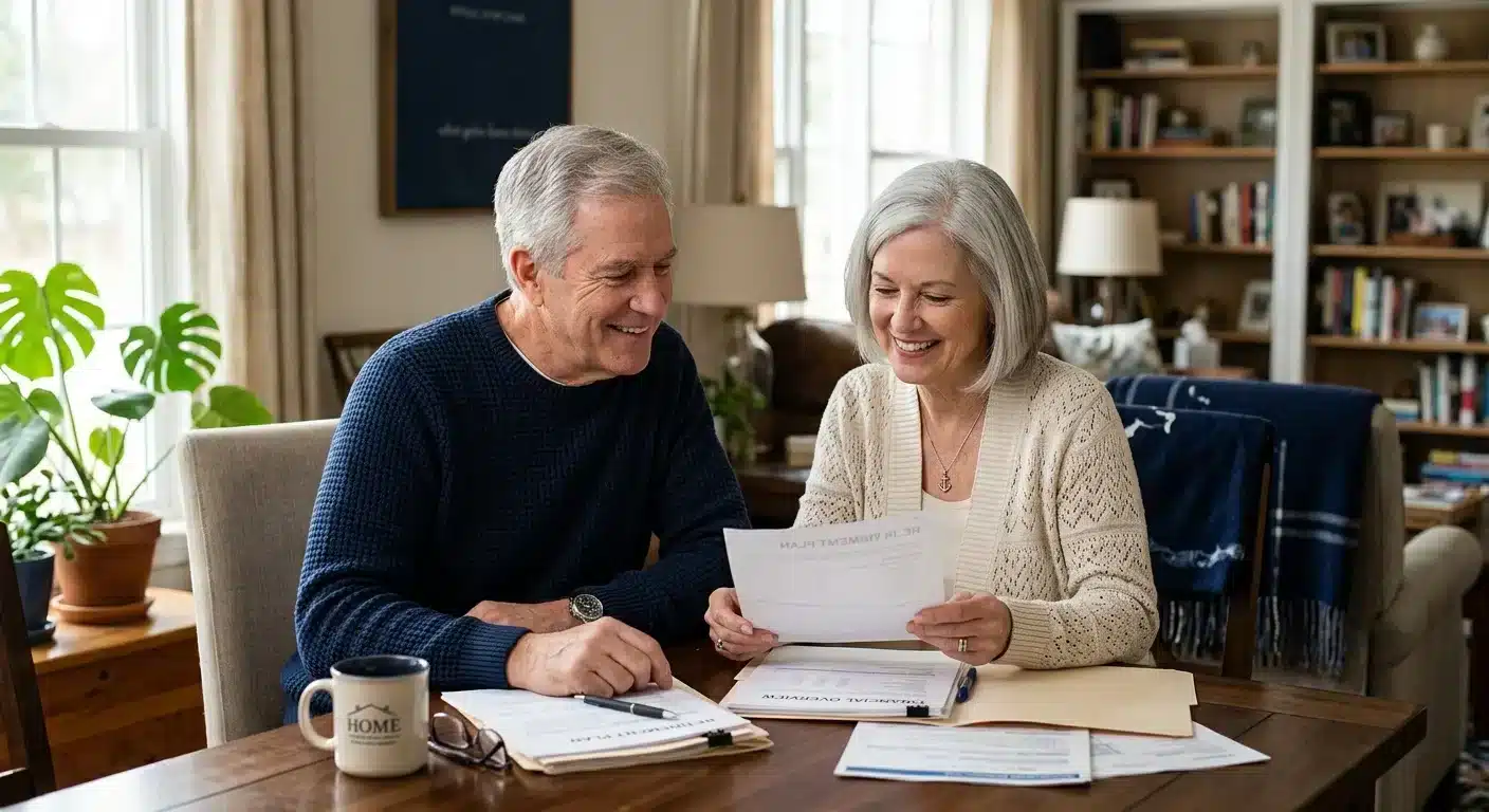 Retired couple evaluating professional gold vault transition options