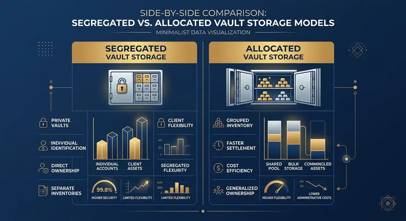 Segregated versus allocated gold vault storage comparison chart