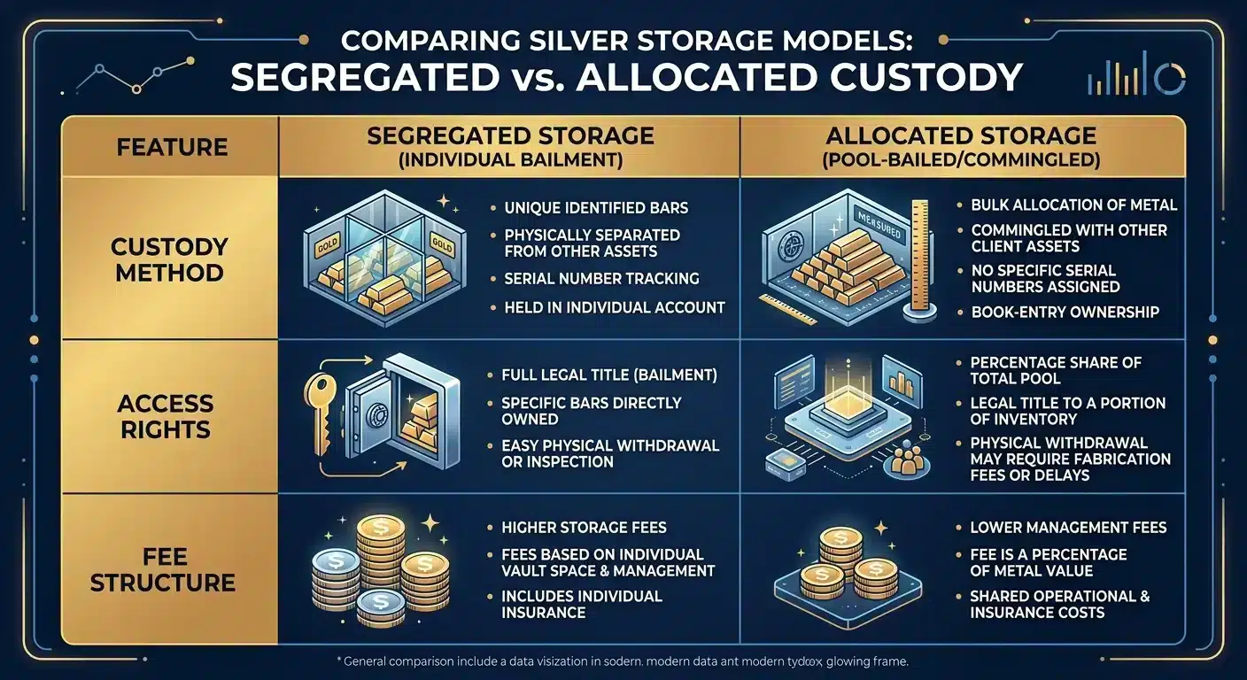 segregated versus allocated silver storage comparison chart for bulk silver owners