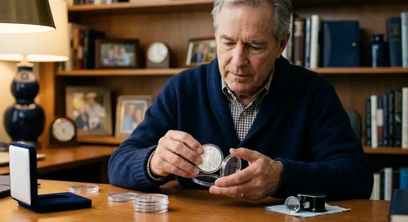 silver coin placed in protective capsule correct handling