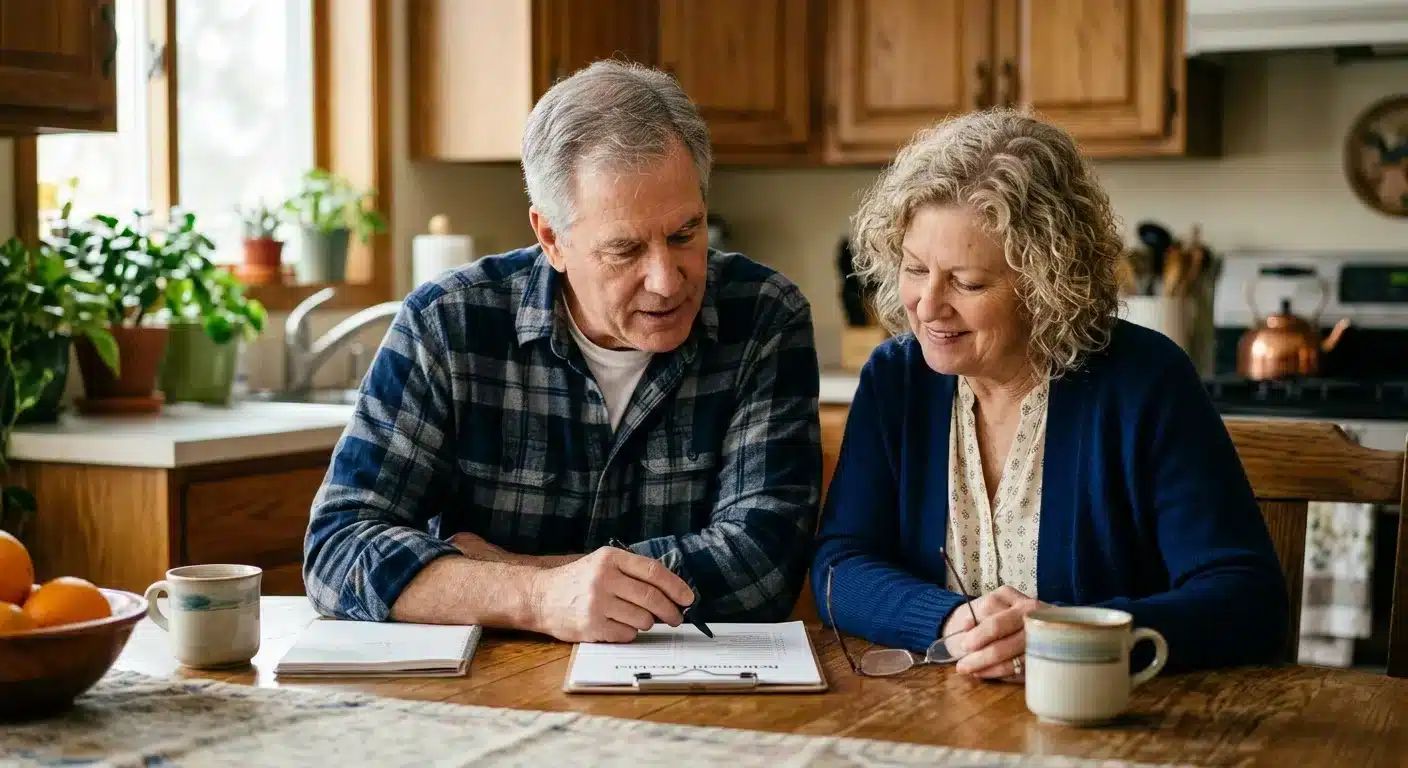 Retired couple reviewing silver ownership decision framework at home