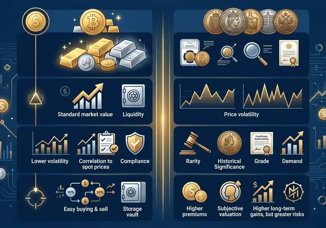 IRA eligibility comparison chart bullion versus numismatic coins