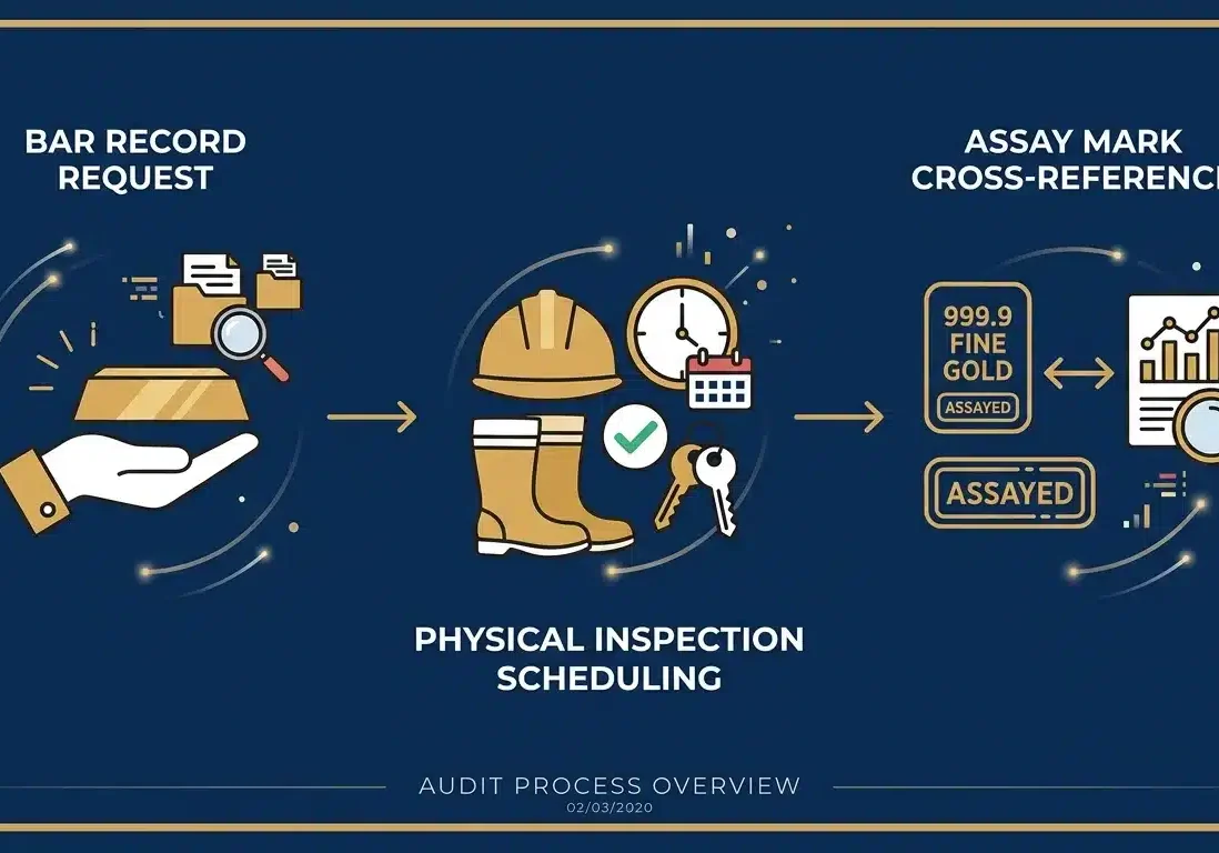 Three step physical gold audit process flow diagram