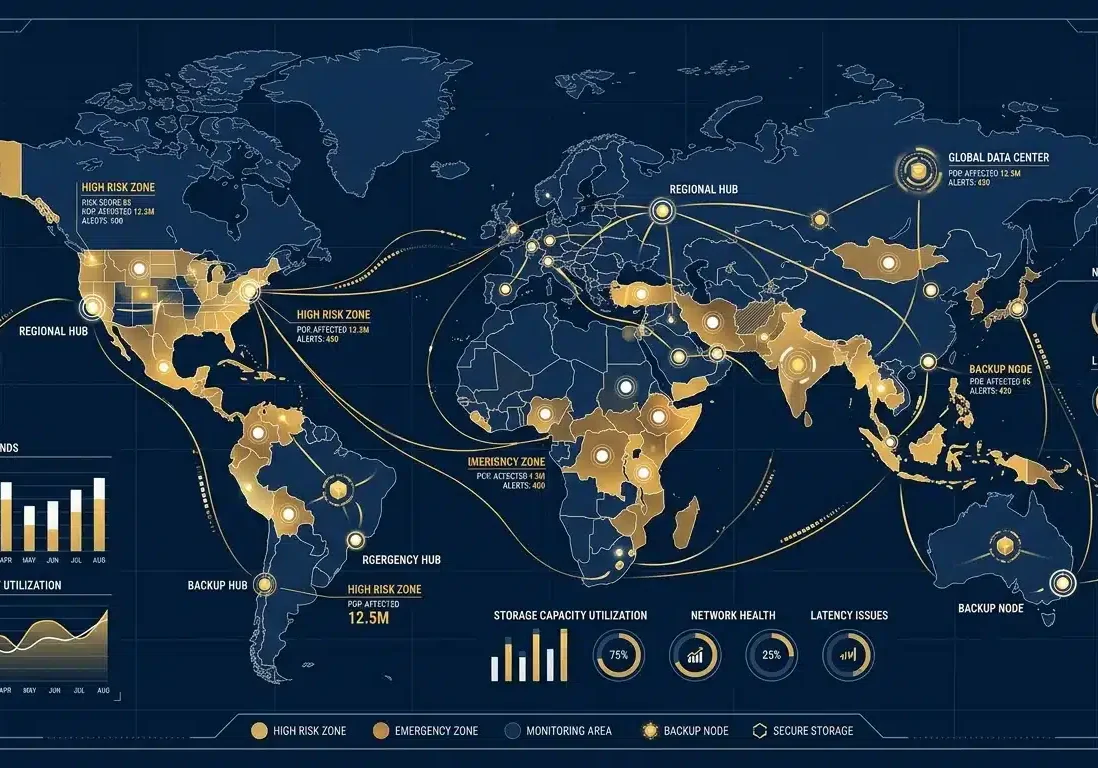 World map showing geographic gold storage risk distribution across multiple jurisdictions