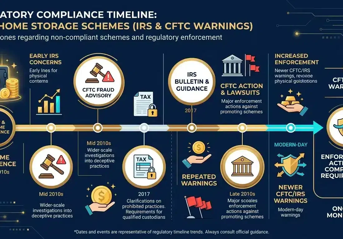 IRS and CFTC regulatory warnings on home storage gold IRA schemes
