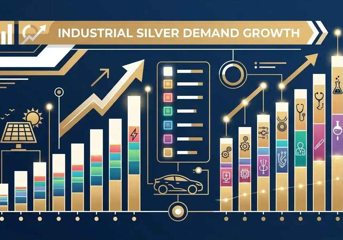 Industrial silver demand growth chart across solar photovoltaic and automotive sectors
