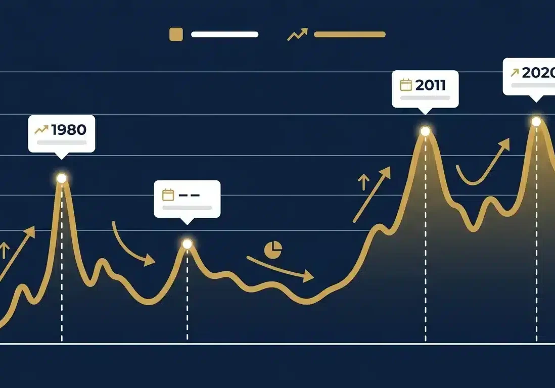 gold to silver ratio historical cycles chart showing peaks and recovery