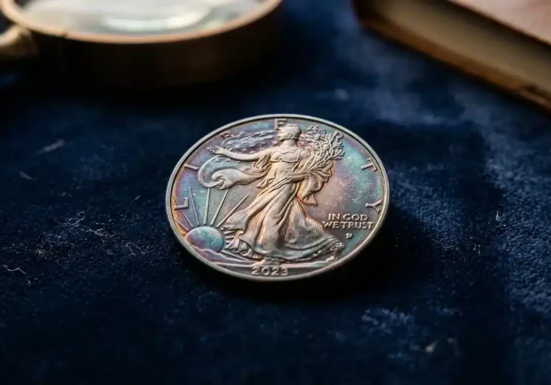 natural toning on silver American Eagle bullion coin