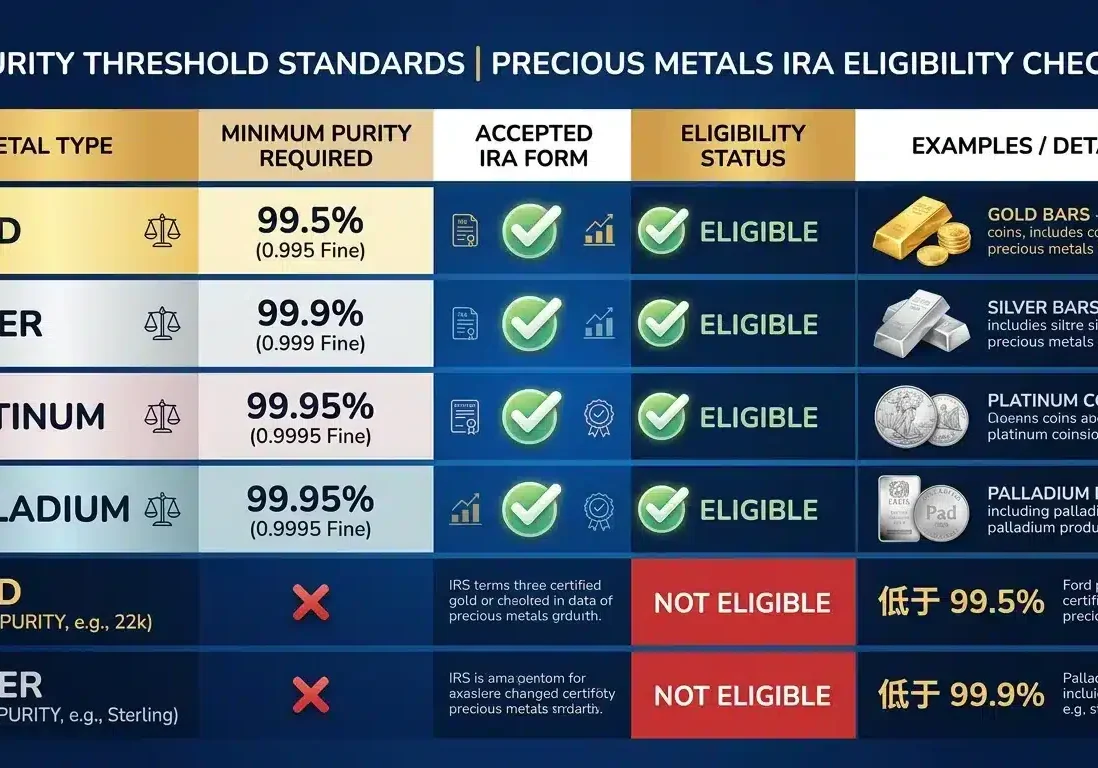 IRS purity standards compliance chart for silver IRA eligible products