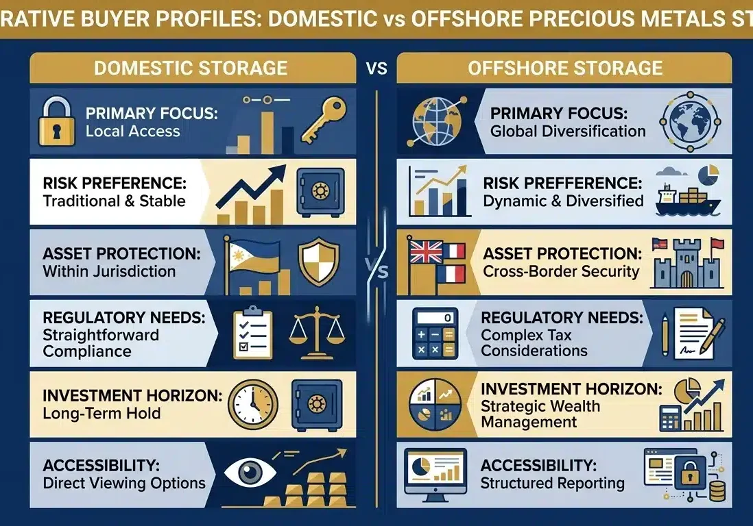 domestic vs offshore gold storage buyer profile comparison chart