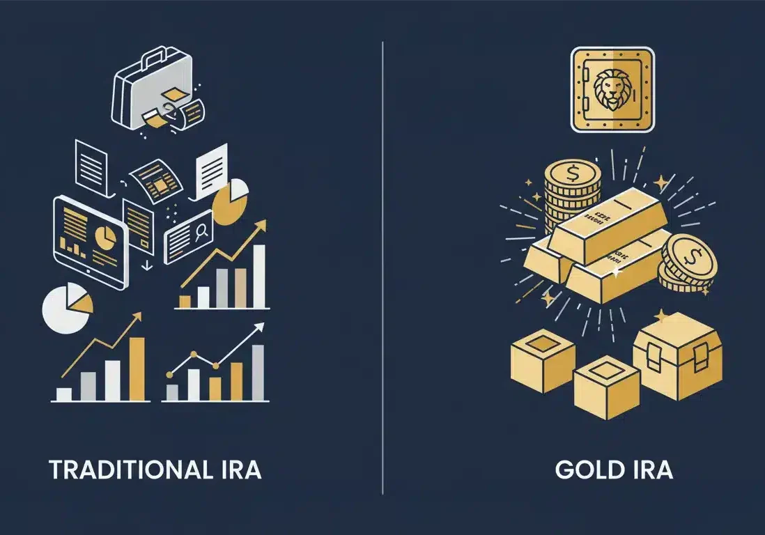 Comparison chart Traditional IRA paper assets vs Gold IRA physical assets