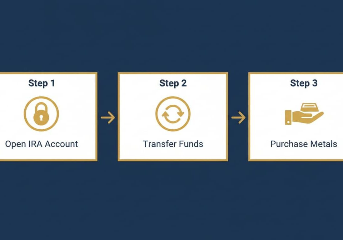 Three step Gold IRA rollover process Open Account Transfer Funds Purchase Metals