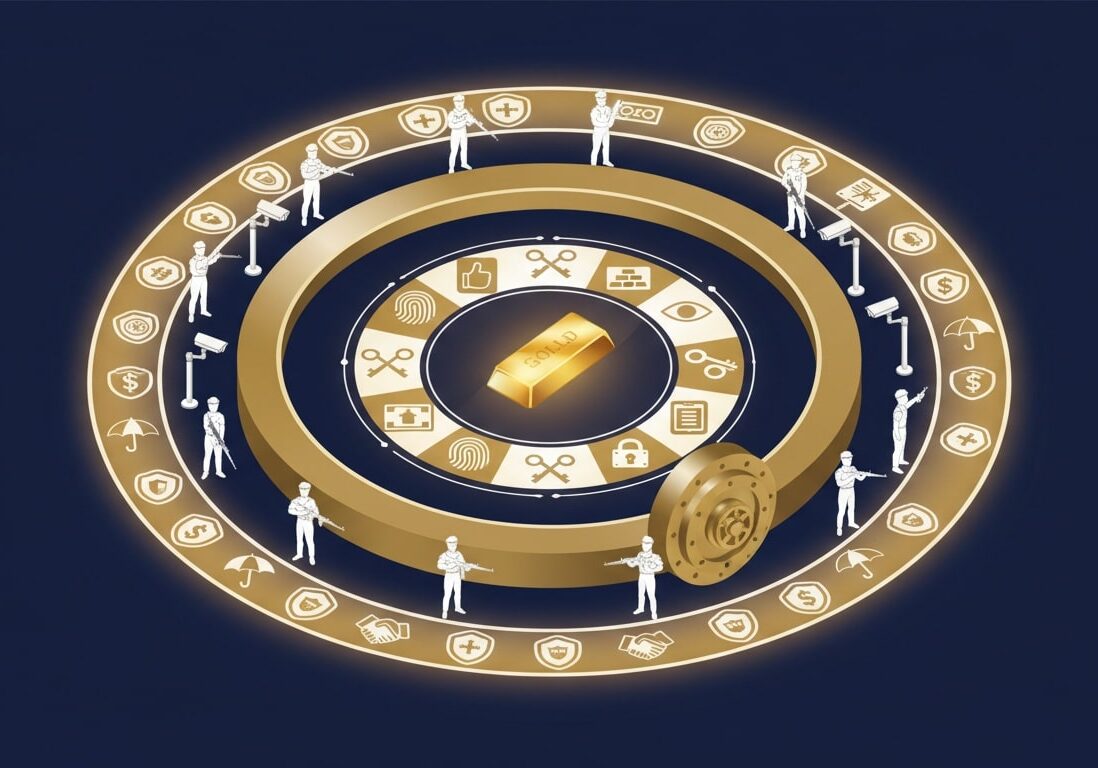 Tiered security layers diagram of an IRS approved precious metals depository